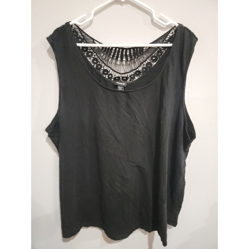 Torrid Women's Tank Tunic Size 5 5X Black  Crochet Back Accents, Casual‎ Boho